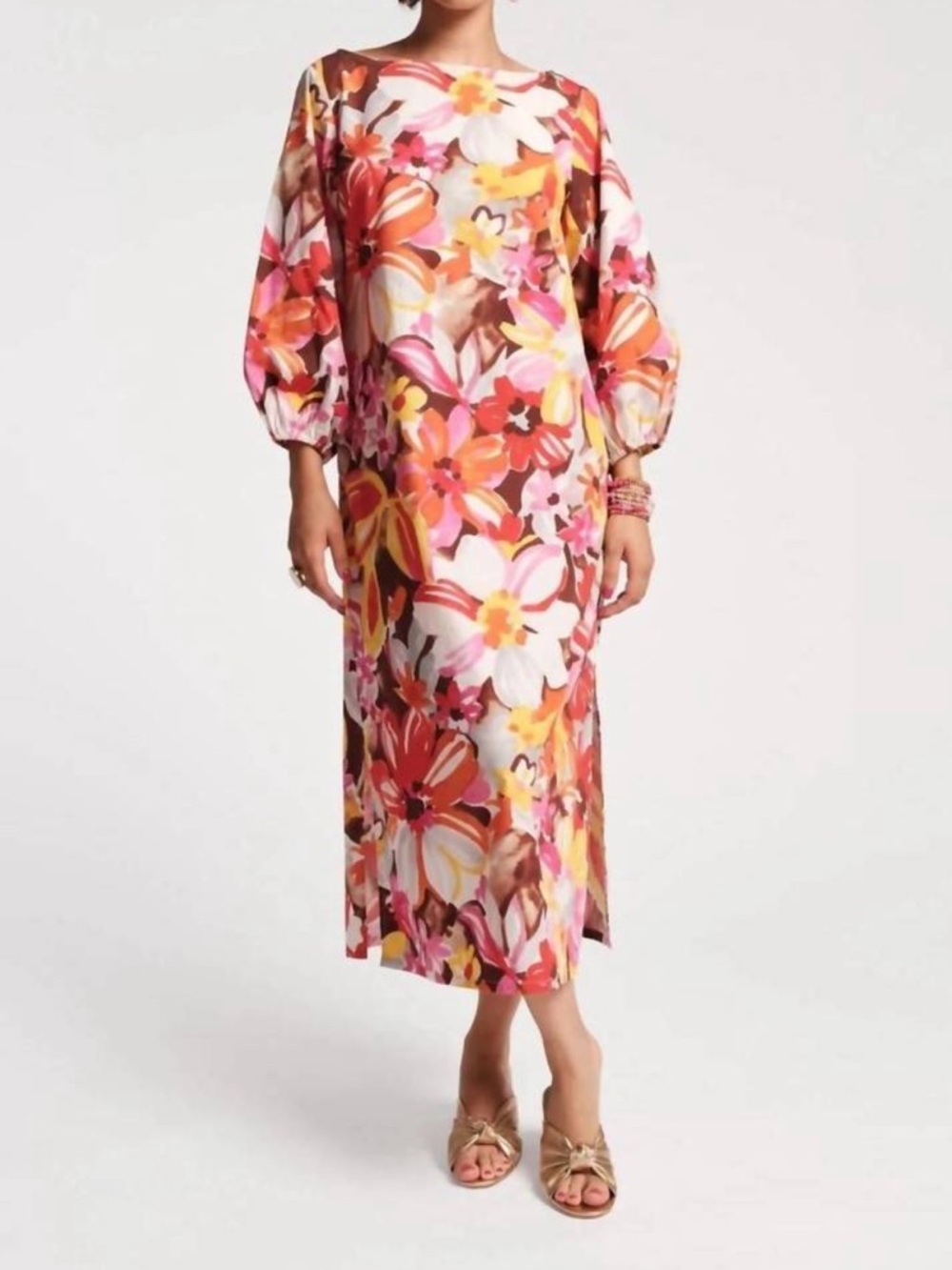 Frances Valentine 100% Cotton Floral Midi Dress Sz M LIKE NEW